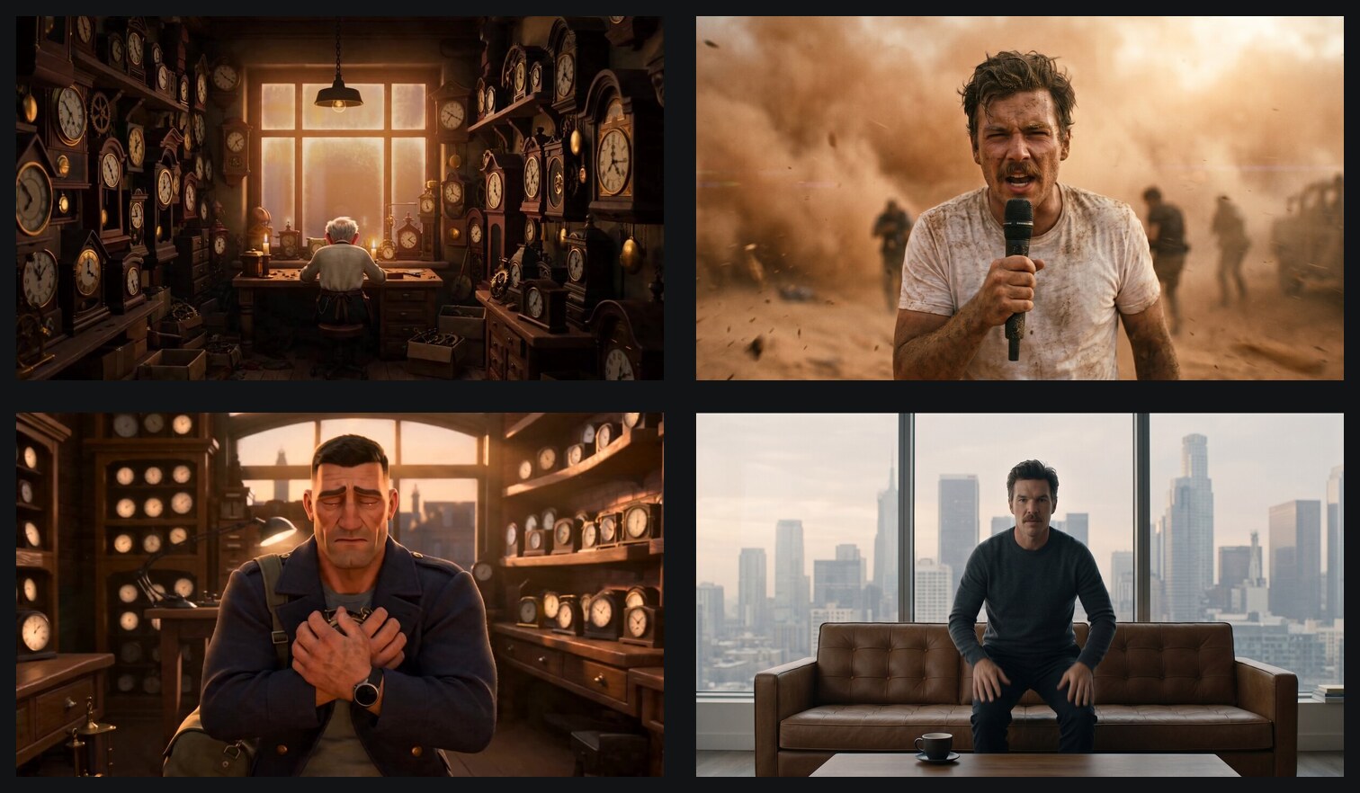 Collage of 3D animated and realistic cinematic VideoExpress tools